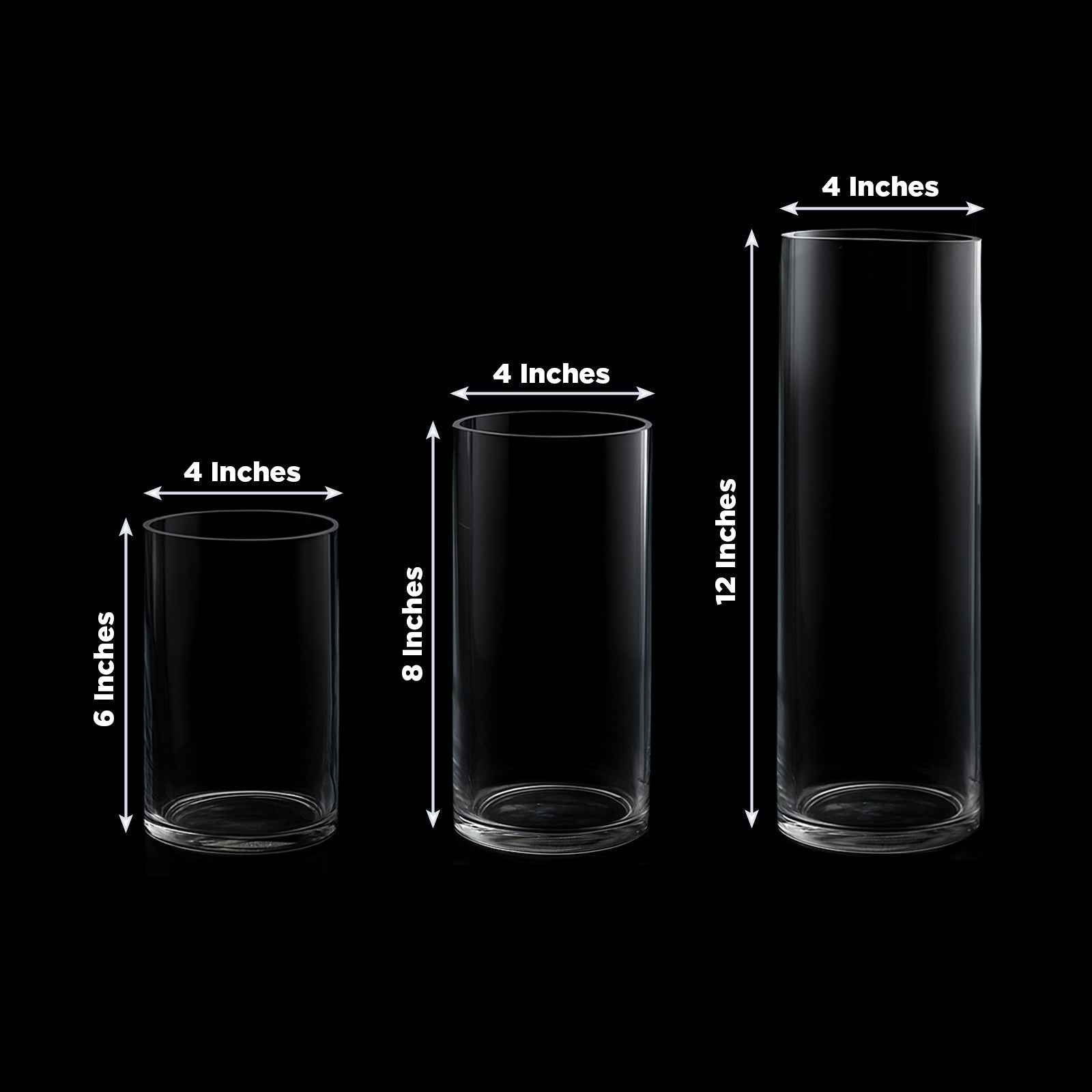 Premium Glass Cylinder Vase Set of 3 – Clear Vases for Flowers, Candles & Table Centerpieces – 6", 8", 12"