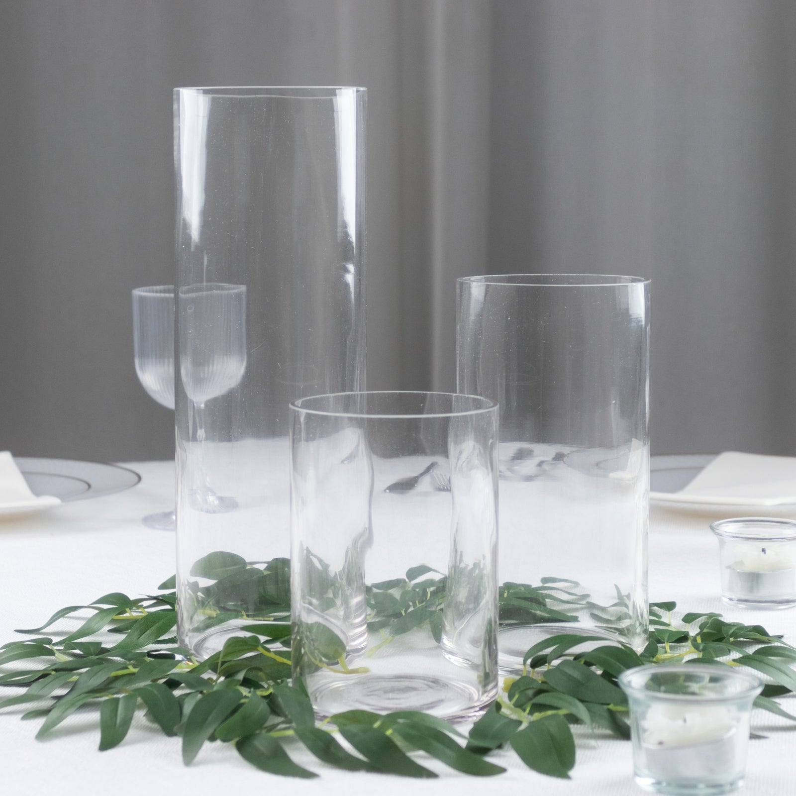 Premium Glass Cylinder Vase Set of 3 – Clear Vases for Flowers, Candles & Table Centerpieces – 6", 8", 12"