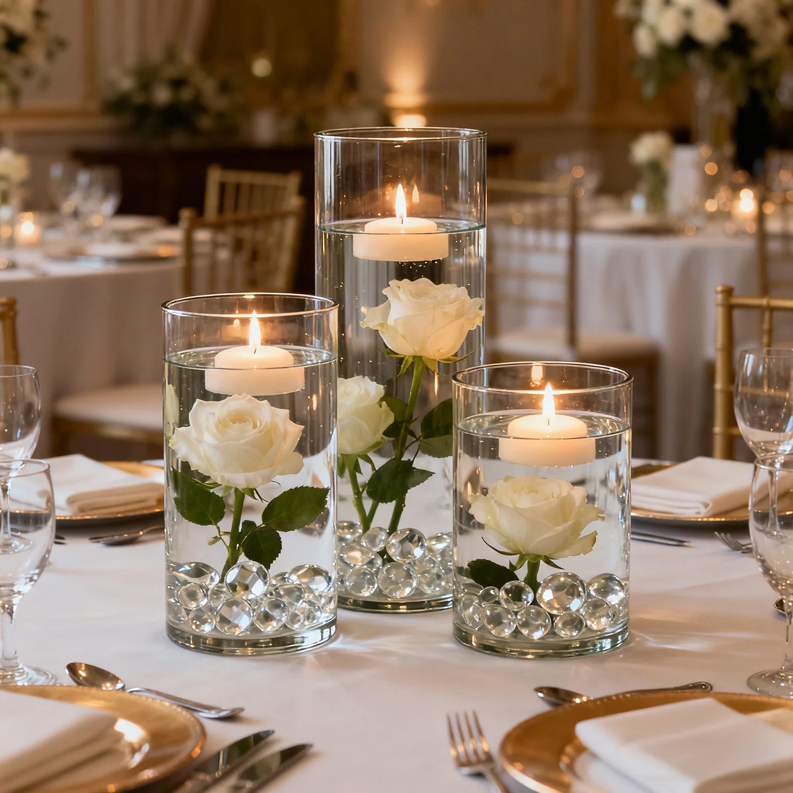 Premium Glass Cylinder Vase Set of 3 – Clear Vases for Flowers, Candles & Table Centerpieces – 6", 8", 12"