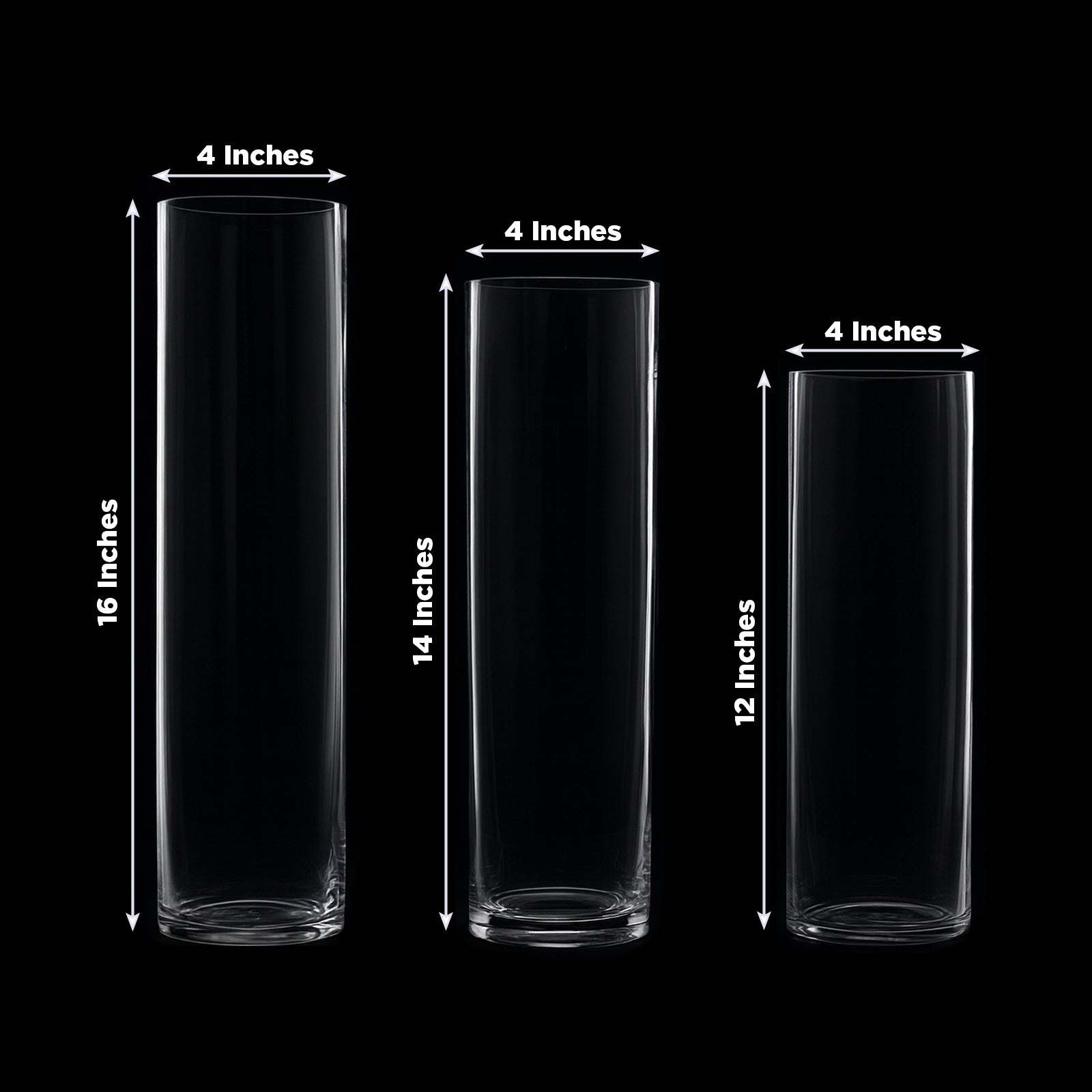 Premium Glass Cylinder Vase Set of 3 – Clear Vases for Flowers, Candles & Table Centerpieces – 12", 14", 16"