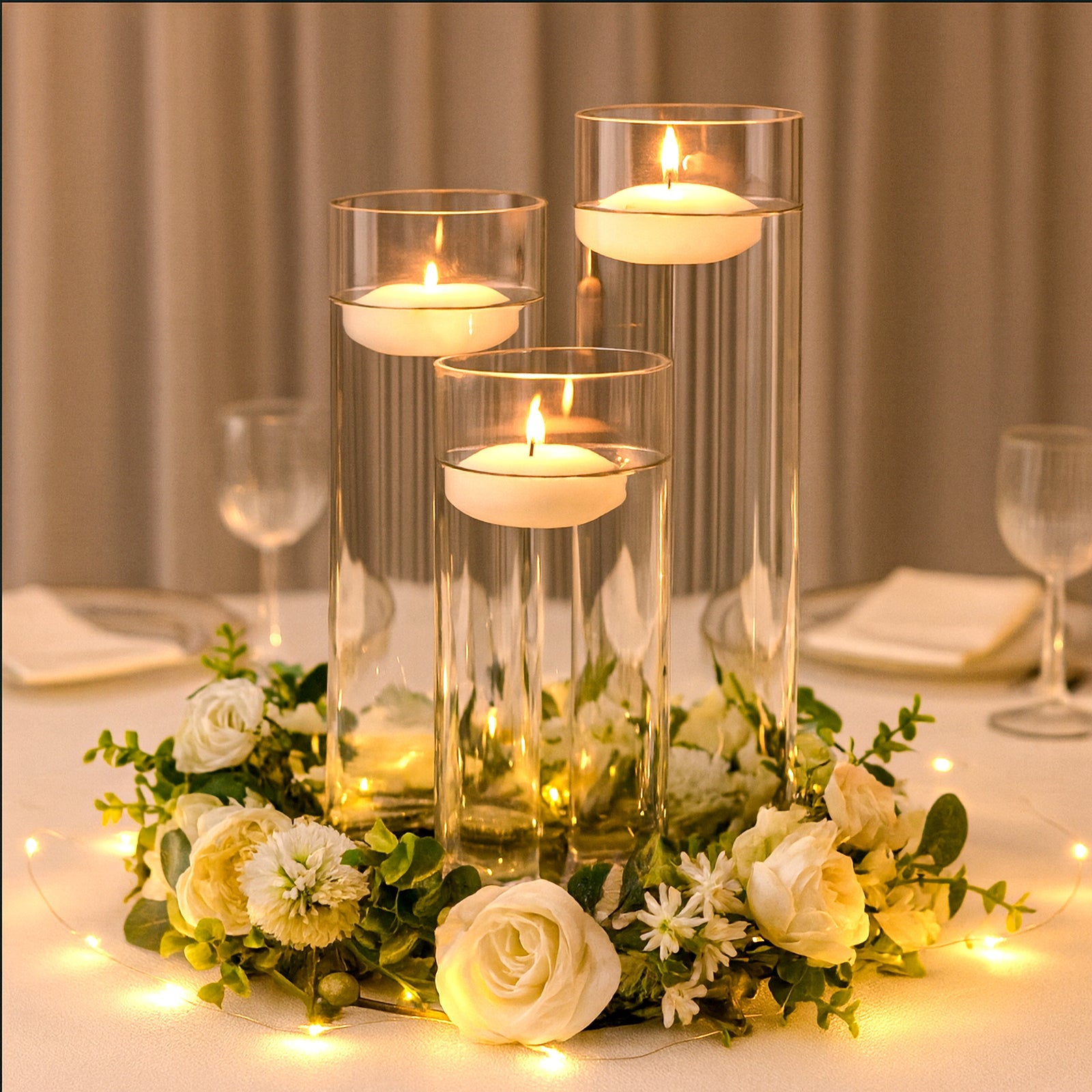 Premium Glass Cylinder Vase Set of 3 – Clear Vases for Flowers, Candles & Table Centerpieces – 12", 14", 16"