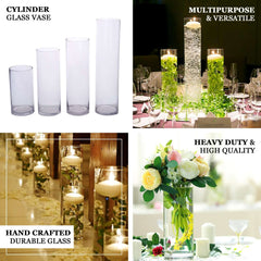 Premium Glass Cylinder Vase Set of 3 – Clear Vases for Flowers, Candles & Table Centerpieces – 12", 14", 16"